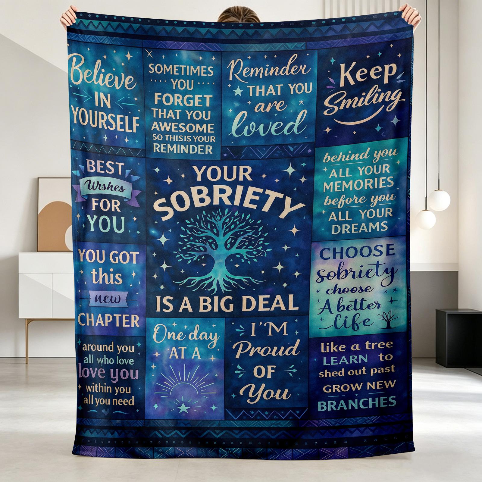 Flannel Blanket with Digital Print with Positive Affirmation Pattern to Motivate Alcohol Quitting Blanket Lightweight Soft and Comfortable Gift Blanket for Lunch Break Blanket Sofa Bed Of