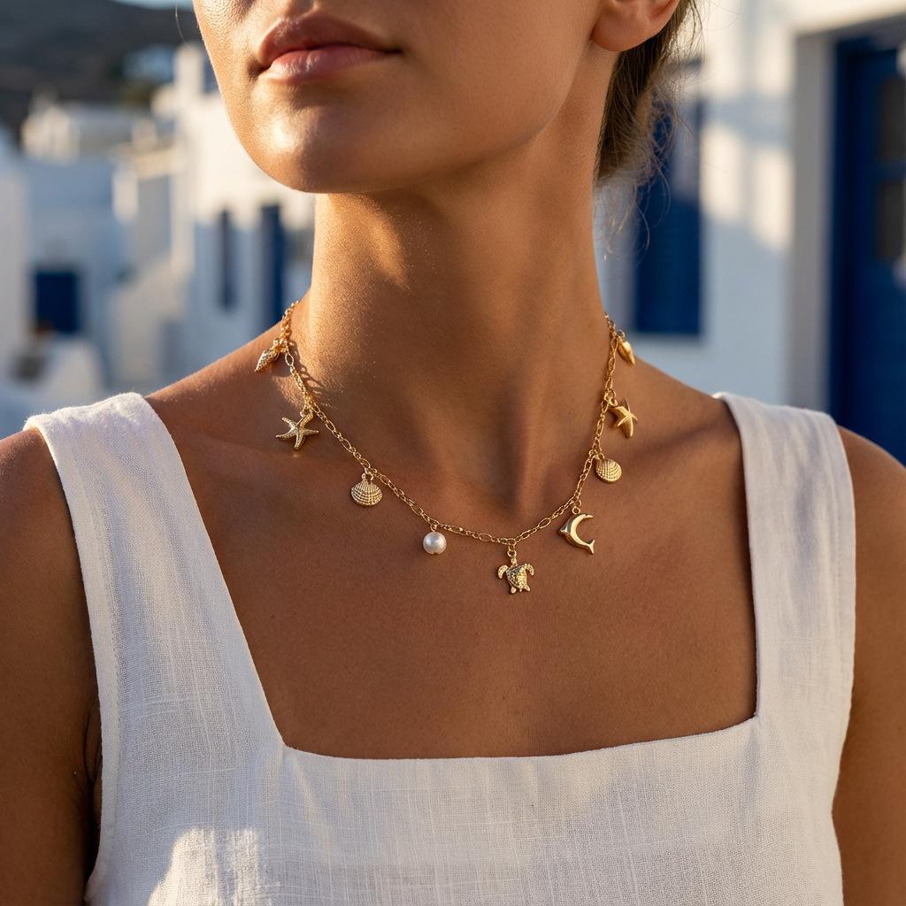 Boho Beach Style Starfish Shell Necklace, Versatile Dolphin Pendant, Perfect for Coastal Vibes, Ideal for Summer