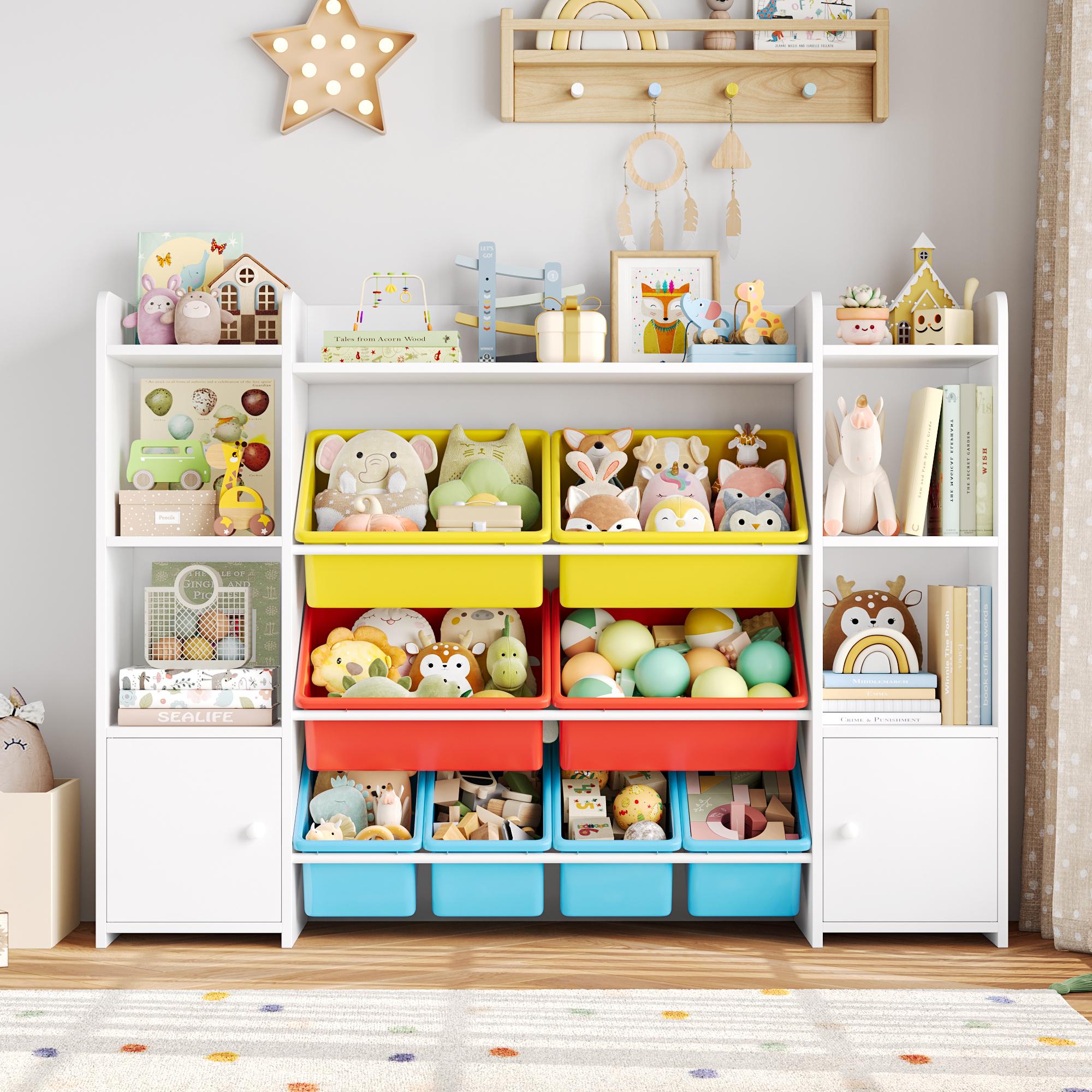 FOTOSOK 55''Large Toy Storage Organizer with 8 Toy Bins, Toy Organizers and Storage with Shelf and 6 Storage Cubbies, Bookshelf for Kids, Playroom Organization and Storage Bins