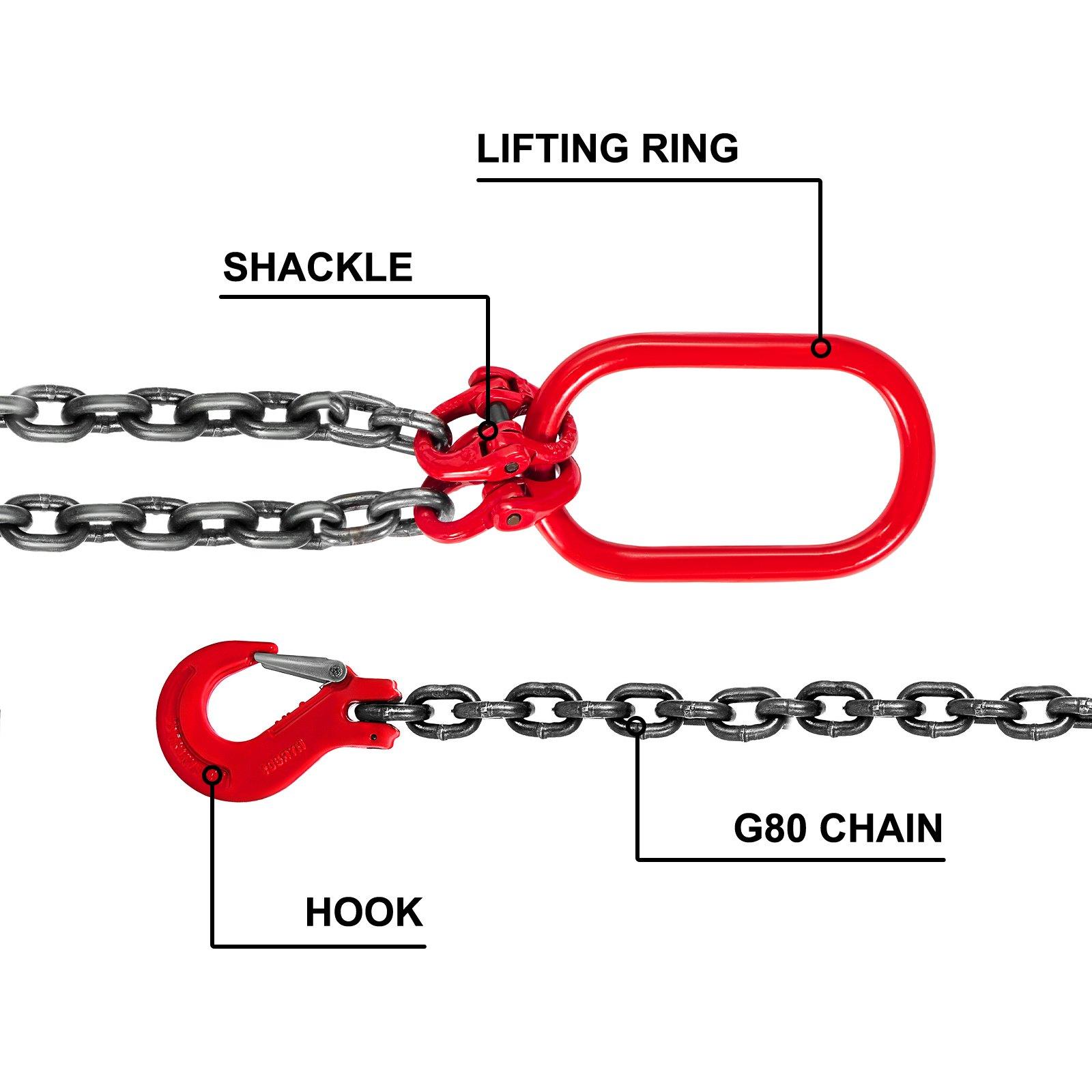 VEVOR Chain Sling, 3/8 inch x 5 ft Lifting Chains with Hooks, G80 Engine Chain Hoist Lifts, 11000 lbs/5 Ton Capacity Lifting Sling Chains for Engine Hoist, Engine Lift Chain with 2 Leg Grab Hooks VEVOR Chain Sling, 3/8 inch x 5 ft Lifting Chains with Hooks, G80 Engine Chain Hoist Lifts, 11000 lbs/5 Ton Capacity Lifting Sling Chains for Engine Hoist, Engine Lift Chain with 2 Leg Grab Hooks