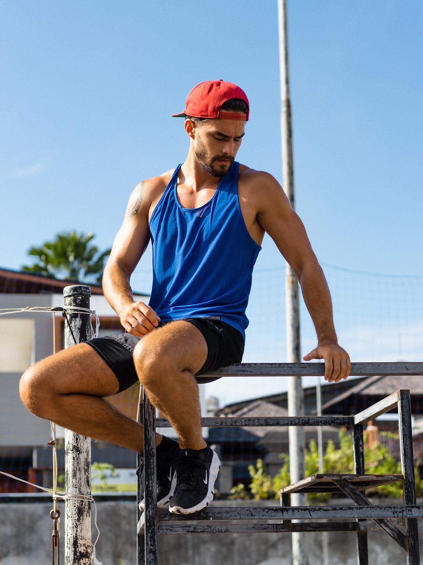 Men's Letter Print Round Neck Sports Tank Top, Loose Sporty Breathable Quick Drying Racerback Tank Top, Gym Clothes, Gym Clothes Workout