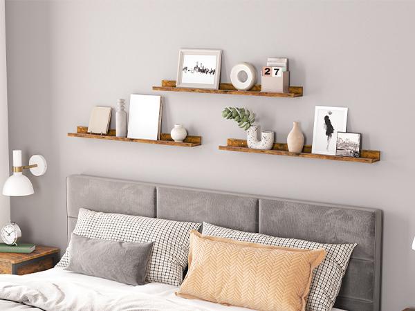 HOOBRO 35.4 Inches Hanging Shelf with Raised Edge and Invisible Brackets,  Floating Shelves, Wall Shelf Set of 3,  for Bathroom, Bedroom, Kitchen, Office, Living Room Decor, Rustic Brown