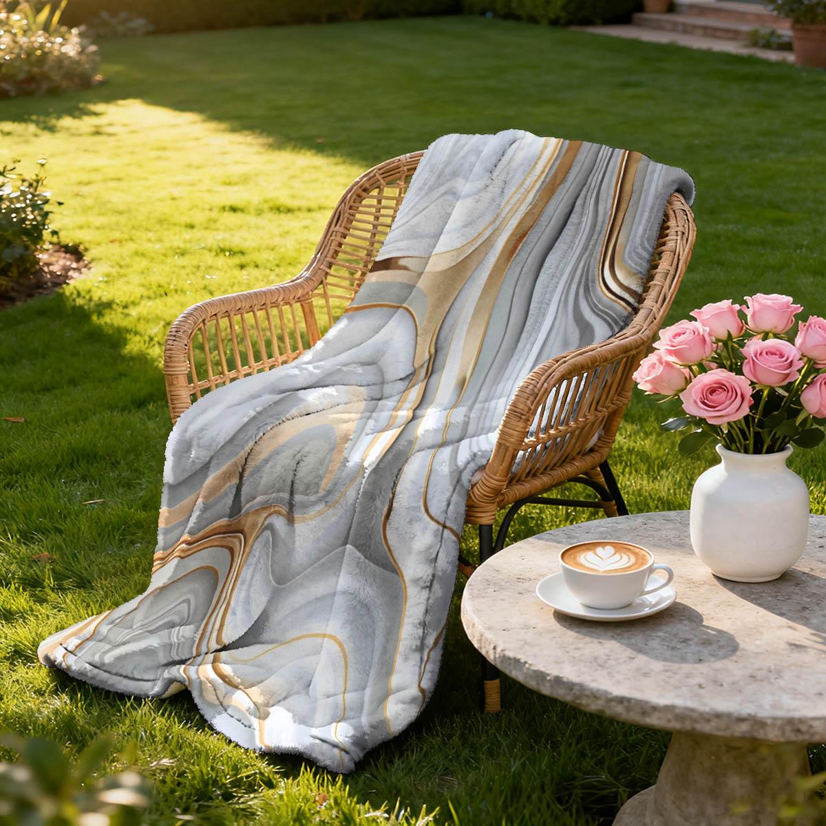 and Gold Marble Pattern Flannel Blanket, Soft and Cozy, Breathable and Warm, Sofa and Bedroom Decor, Gift for Holidays
