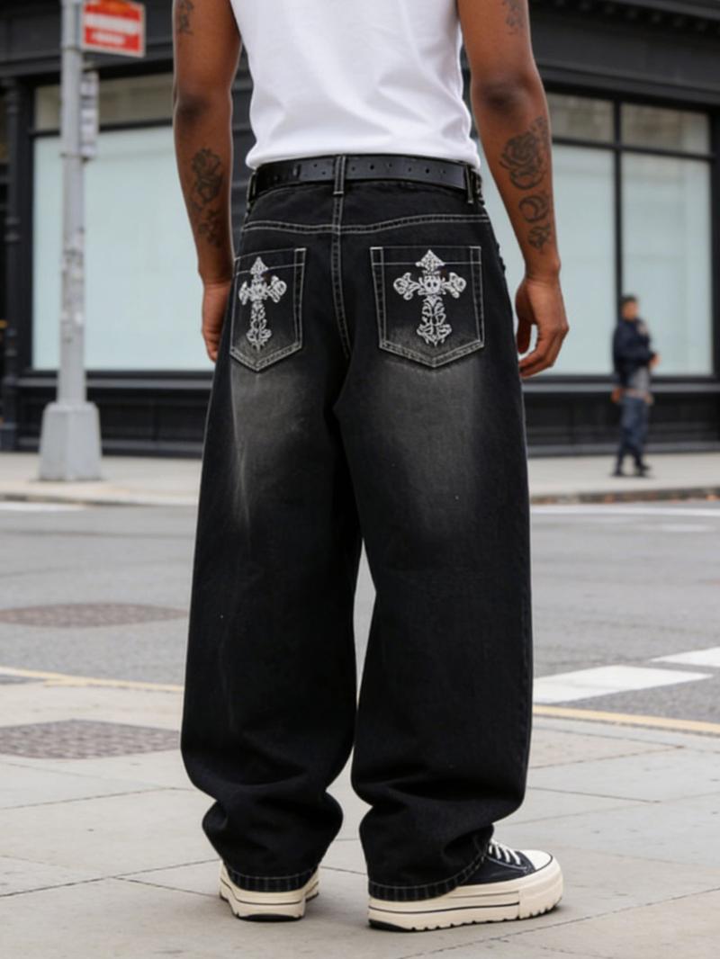 Pocket Embroidered Loose-Fitting Wide-Leg Jeans, Y2K Street Retro Trendy Denim Jeans, All Seasons Fashion for Unique Style Pocket Embroidered Loose-Fitting Wide-Leg Jeans, Y2K Street Retro Trendy Denim Jeans, All Seasons Fashion for Unique Style