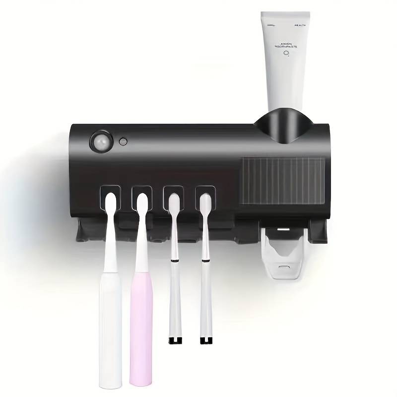 Smart Toothbrush Sterilizer with Automatic Toothpaste Dispenser, UV Sterilizer and Electric Toothbrush Holder, Wall-Mounted Toothbrush Storage Rack with UV Toothbrush Holders