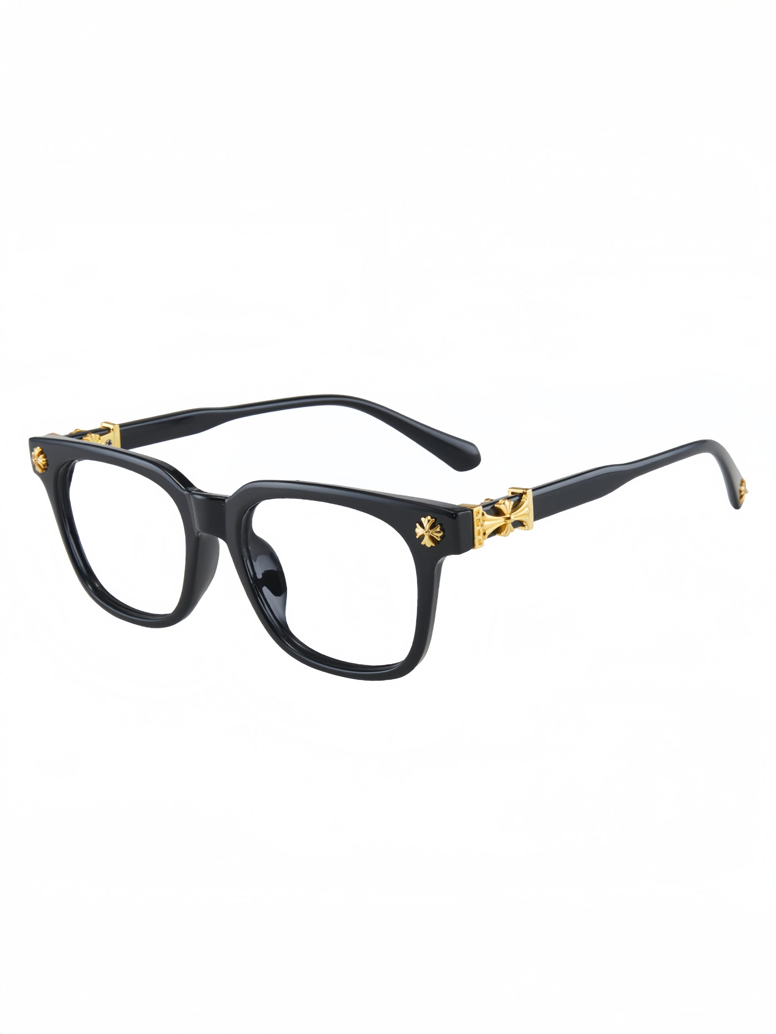 Classic Square Frame Sunglasses, Unisex Casual Optical Glasses, Random Print Decorative Lenses, All Seasons Travel Fashion Eyewear