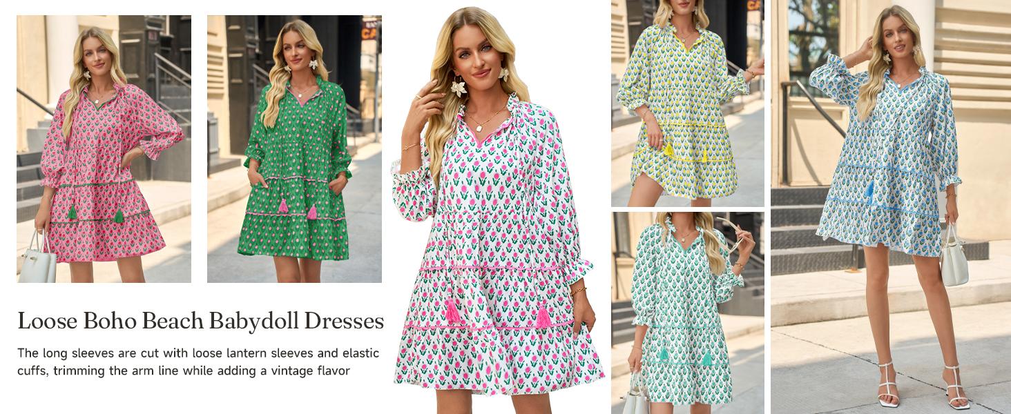 Wenrine Women’s Casual Mini Dress Long Sleeve Floral Ruffle V Neck Fall Loose Boho Babydoll Dresses with Pockets Wenrine Women’s Casual Mini Dress Long Sleeve Floral Ruffle V Neck Fall Loose Boho Babydoll Dresses with Pockets