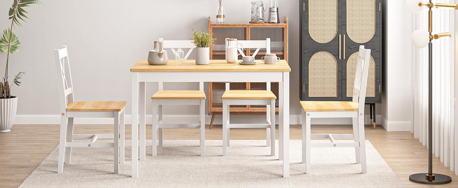 5-Piece Modern Kitchen Table Set w/ 4 Chairs, Space-Saving Rectangular Design, Easy Assembly, Perfect for Small Dining Rooms, Stylish & Durable Home Wicker Furniture Set Wooden Dresser Set
