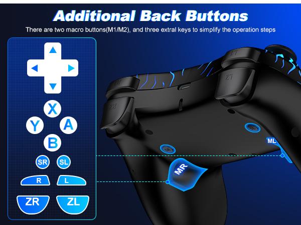 Switch Controllers,Wireless Switch Pro Controller for Switch/Lite/OLED/iOS/Android,Rechargeable Wired PC Gaming Controller with Cool LED Light, 6-Axis Gyro,Turbo, 4-Speed Vibration