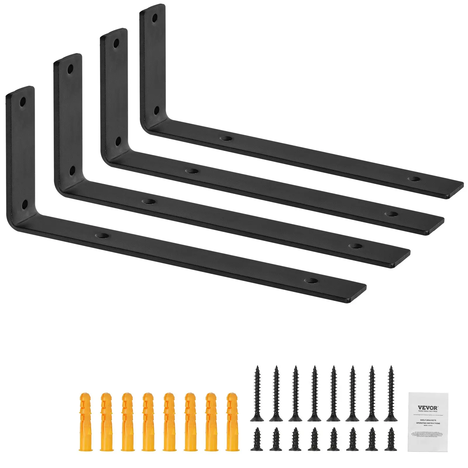 VEVOR Shelf Bracket, Heavy Duty Floating Shelf Brackets 10x 6 in, 4 Pcs Brackets for Shelves, 5mm Thick Matte Black L Shelf Bracket, Steel Shelving Brackets with 160 lbs Load Capacity