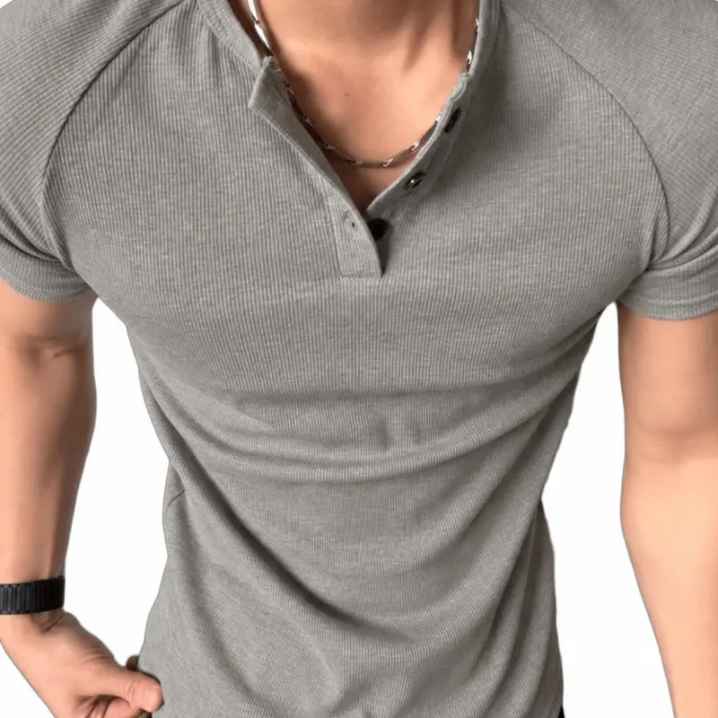 Men's Waffle Knit Henley Shirt, Fitted Button Neck Design, Casual Round Neck Top, Comfortable, Comfy Knit, Stylish and Classic Men's Clothing