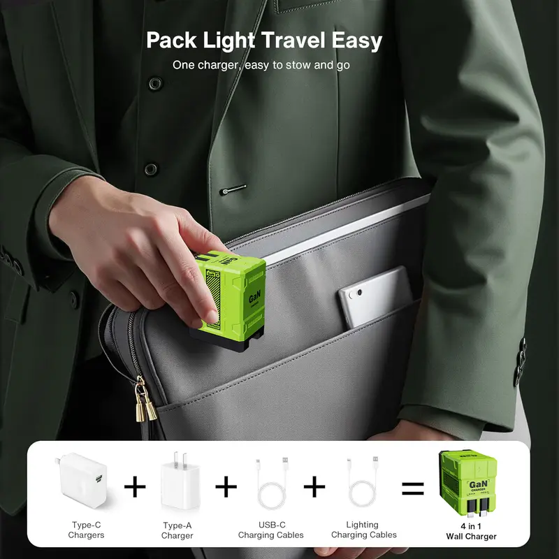 [Buy 1 Get 1 Free Product] 120W GaN Aluminum Super Fast Charger - 2-in-1 Retractable Foldable Mobile Wall Plug, Dual Ports, Type C/Lightning, Compact Travel-Friendly Safe Phone Accessories, Charger for iPhone, Tech Deals Gift