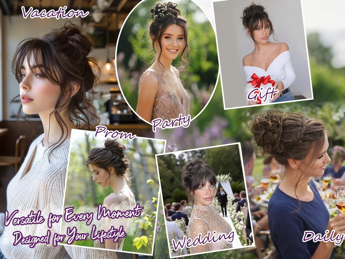 BARSDAR 2 PCS Messy Bun Hair Pieces - Elastic Brown Gray Messy Hair Bun Scrunchies Extensions for Women - Synthetic Thick Fluffy Updo Chignons Salt and Pepper Hairpieces Daily