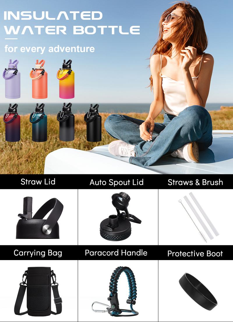 32 OZ Water Bottle with Strap - 32 OZ Water Bottle Insulated with Straw, Protective Boot & Paracord Handle, Stainless Steel Wide Mouth 1/2 Gallon Jug for gym ,Woman Girls, Keep Cold 48H & Hot 24H 32 OZ Water Bottle with Strap - 32 OZ Water Bottle Insulated with Straw, Protective Boot & Paracord Handle, Stainless Steel Wide Mouth 1/2 Gallon Jug for gym ,Woman Girls, Keep Cold 48H & Hot 24H