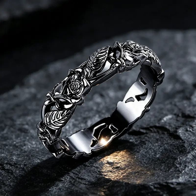 Vintage Elegant Gothic Flower Ring | Wedding Engagement Anniversary Party Jewelry | Unisex Ring for Men & Women | Valentine's Day Gift Blend Design Statement Antique