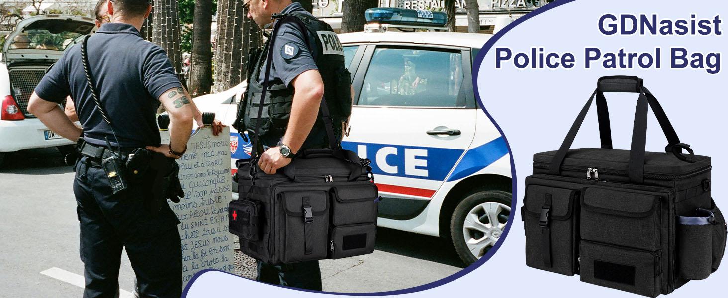 Patrol Bag Law Enforcement Police Gear Bag, Car Front Seat Organizer Tactical Officer Duty Bags, Police Car Accessories for Passenger Seat, Multiple Compartment Molle Webbing Removable Shoulder Strap