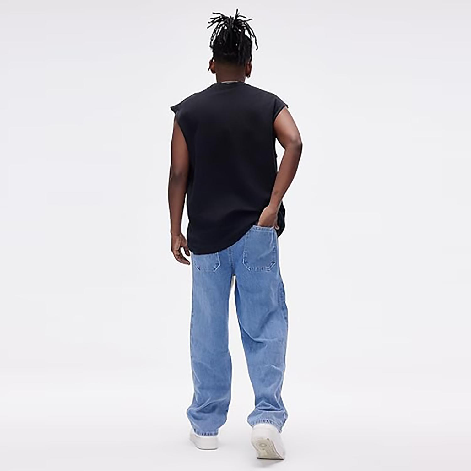 Men's Straight Leg Denim Pants Loose Fit Wide Leg Baggy Jeans Hip Hop Streetwear Trousers