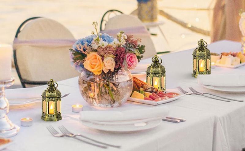 Set of 10 Mini Decorative Candle Lantern - Indoor Portable Bulk Lantern Centerpieces with Flickering LED Candle for Wedding Halloween Christmas, Flameless Candle, Hanging Vintage Decor, Batteries Included, Outdoor decoration