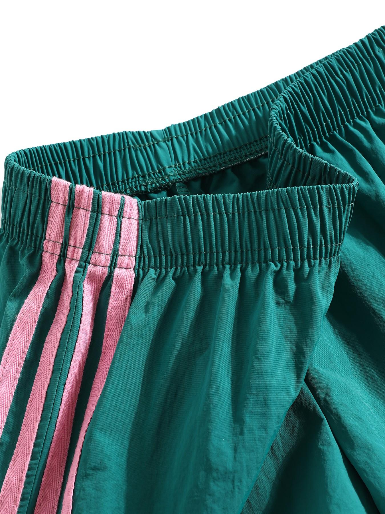 4-Pack Lightweight Quick-Dry Breathable Gym Shorts, Striped Drawstring Shorts, Women's Summer Retro Casual Loose Fit Elastic Waist