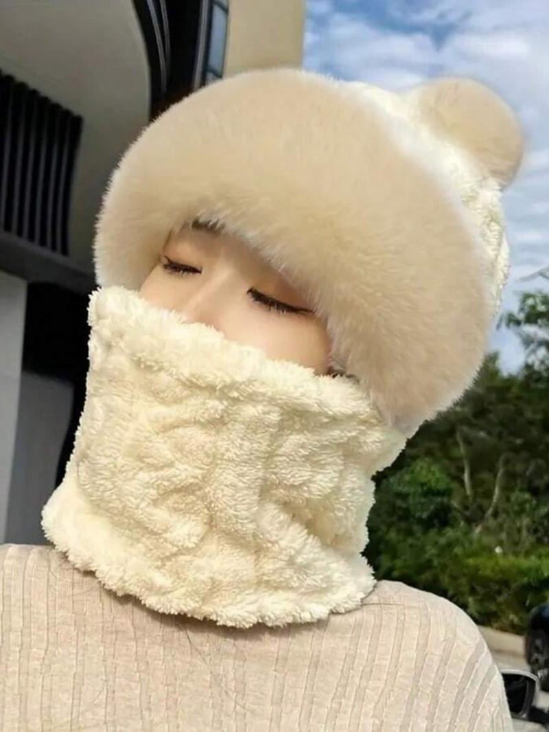 Fashion Striped Hat Scarf Combo, Fleece Lined Thick Windproof Cold-Resistant, Outdoor Hooded Mask for Cycling, Fall & Winter Unisex