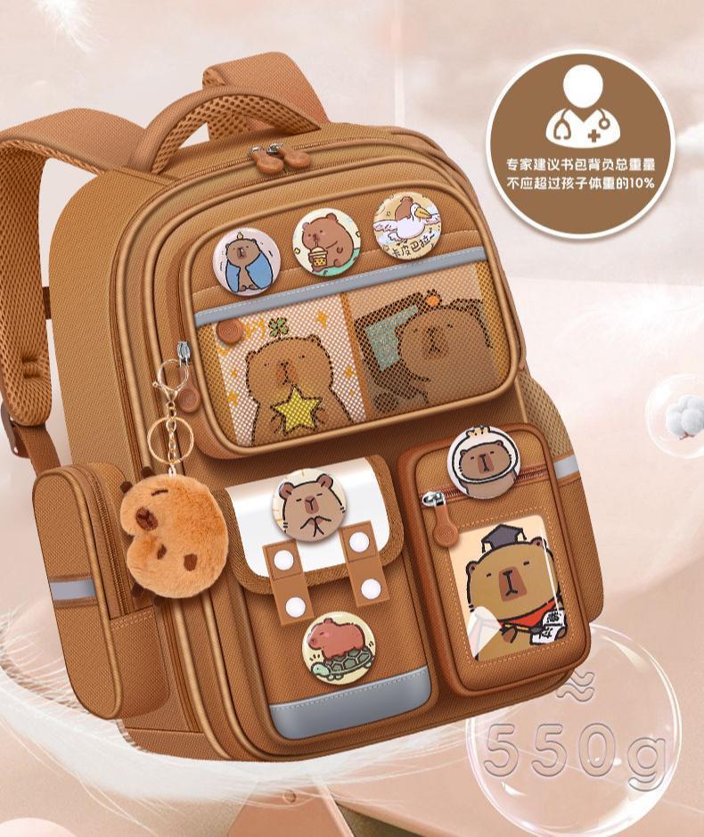 Capybara Orthopedic Book Bags for Boys, Waterproof Primary School Backpacks with Multiple Pockets for School Use