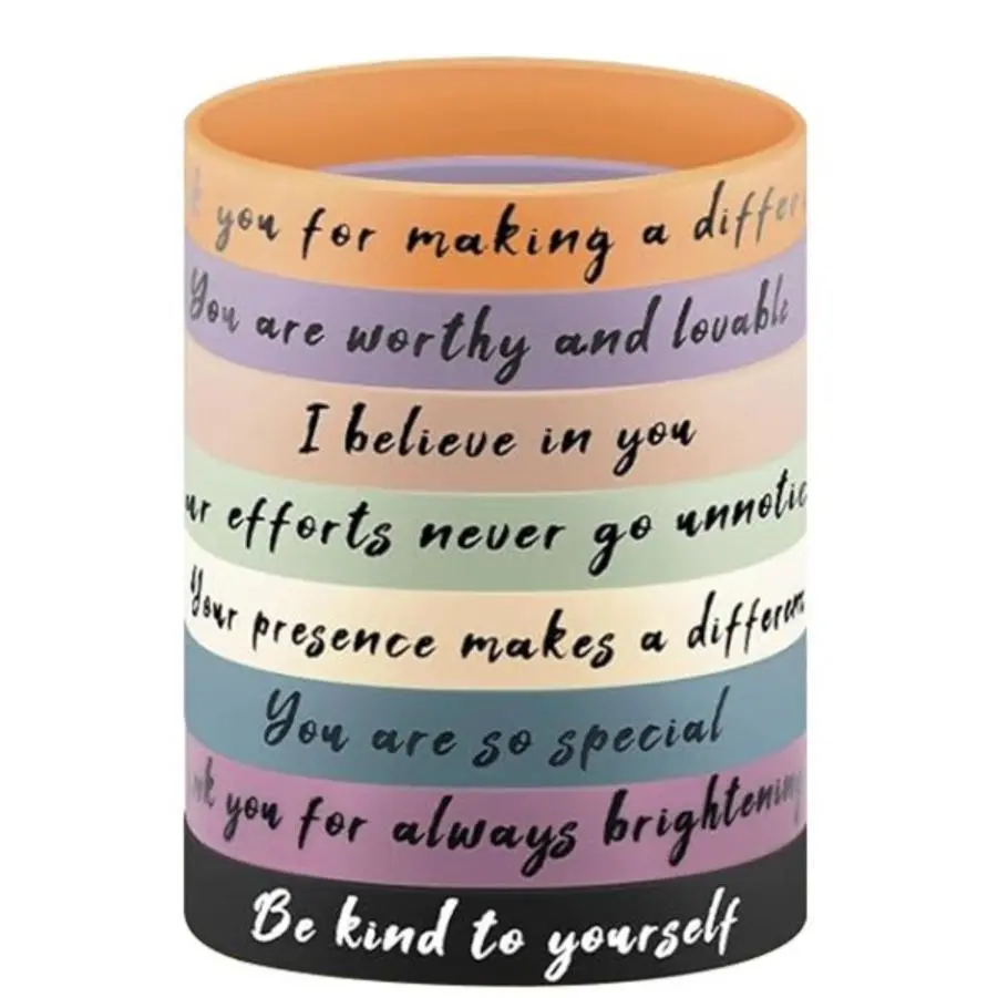 10 Pcs Unisex Geometric Silicone Bracelets, Bulk Positive Affirmation Wristbands, Motivational Fashion Accessories for Students, Mental Health Awareness Classroom Prizes