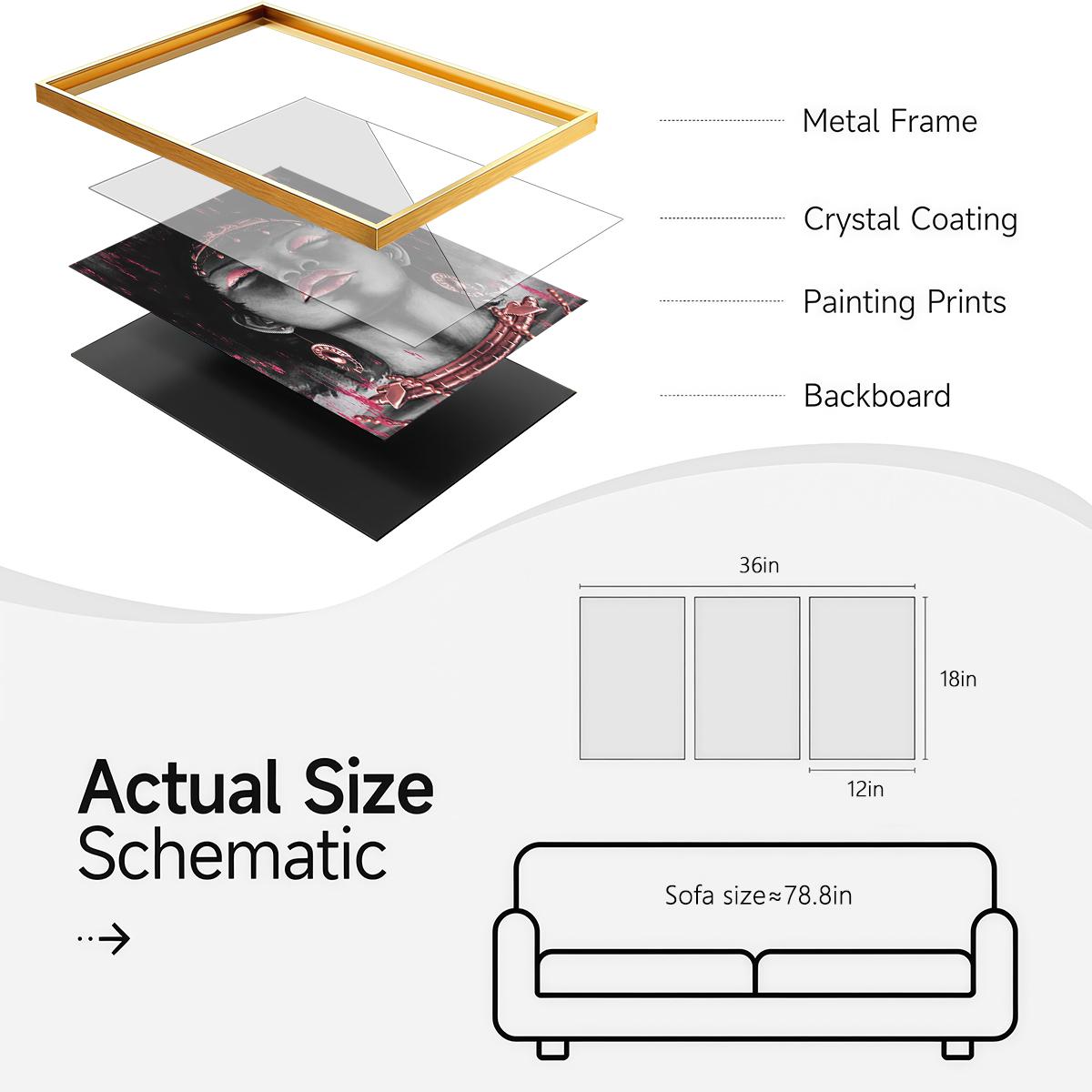 3 Counts Aluminum Alloy Framed Painting, Elegant Black And Pink Crown Butterfly Lady Artwork, Home Decoration For Living Room, Bedroom, Office, Restaurant, Hallway Wall Decor, Odorless Print Artwork, Luxury Perfect Gift For Friends And Family