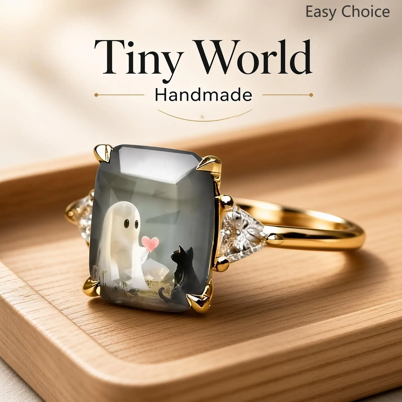 Cute Ghost Cat Ring for Women, Cartoon Cat Statement Ring, Vintage Gothic Adjustable Ring, Whimsical Animal Jewelry for Everyday Wear, Parties, Halloween Outfits & Casual Looks