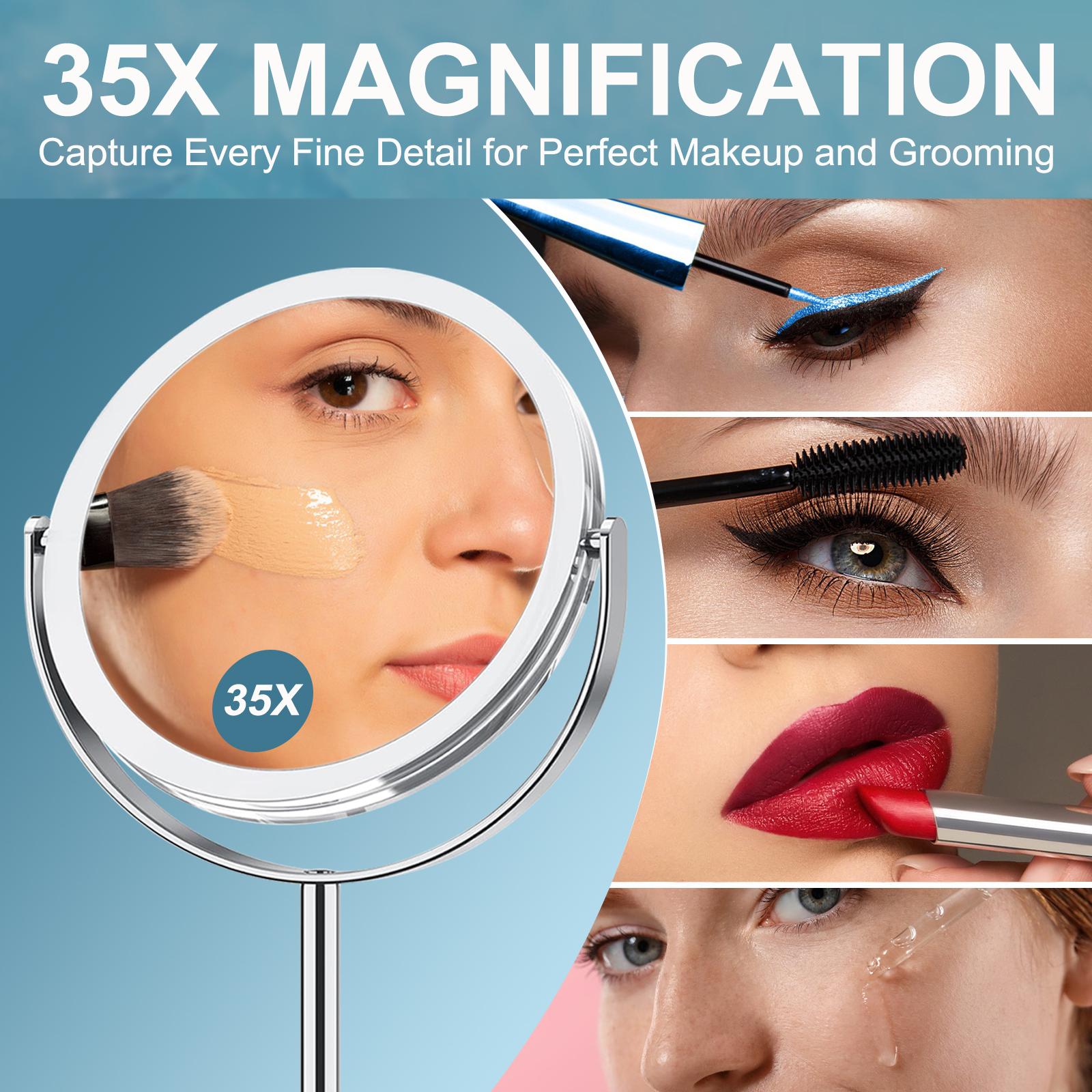 35X Magnifying Makeup Mirror, Dual-Sided 1X/35X Vanity Mirror with 360° Rotation, Detachable Acrylic Travel Mirror for Desk, Bathroom, Bedroom – Perfect Precision Makeup Gift for Women