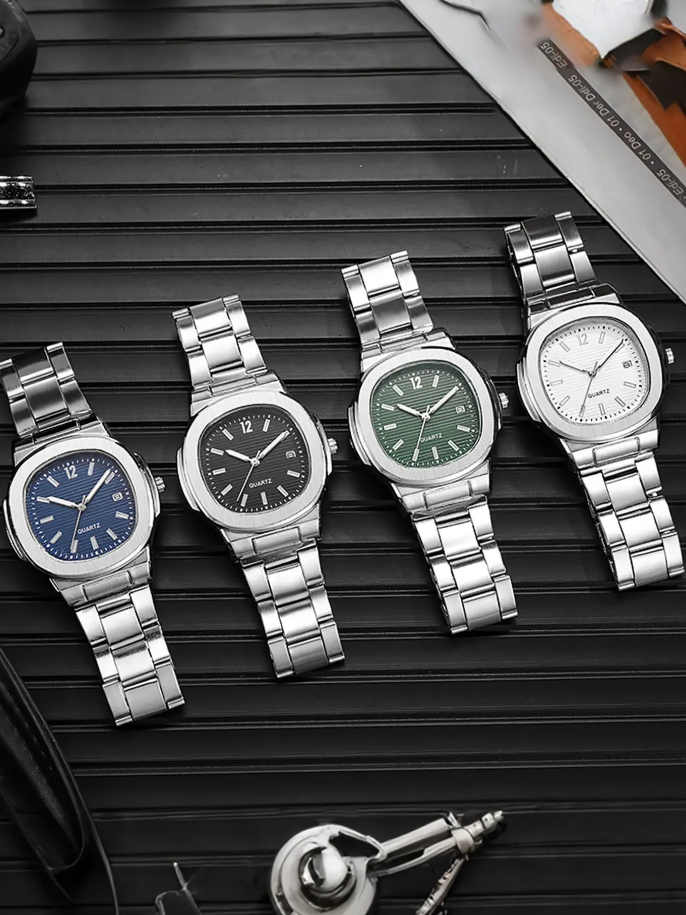 Unisex Rectangular Quartz Watch, Analog Watches, Sporty Casual Style, Horizontal Calendar Dial, Blue Colors, Perfect for Back-To-School, Halloween, Friday, Christmas