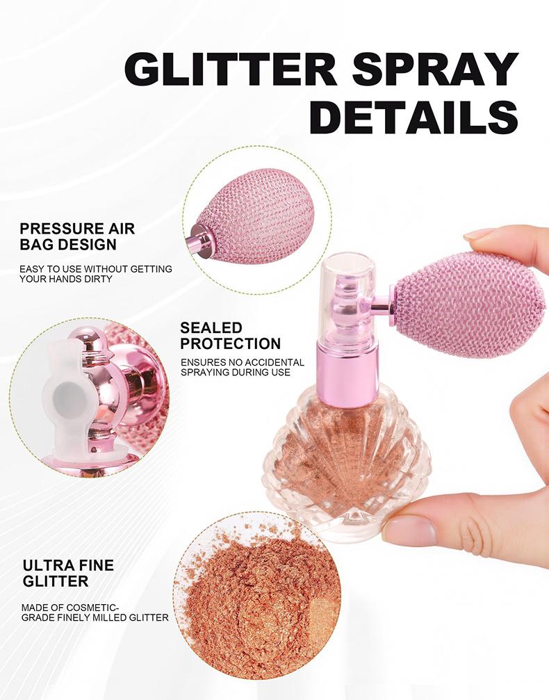 Shimmer Puff Spray Unscented Silver Glitter for Body Face Hair Nail Clothes Highlighter Makeup Festival Party Concert Rave Accessories Fragrance Pigment Cosmetic Pale Pink