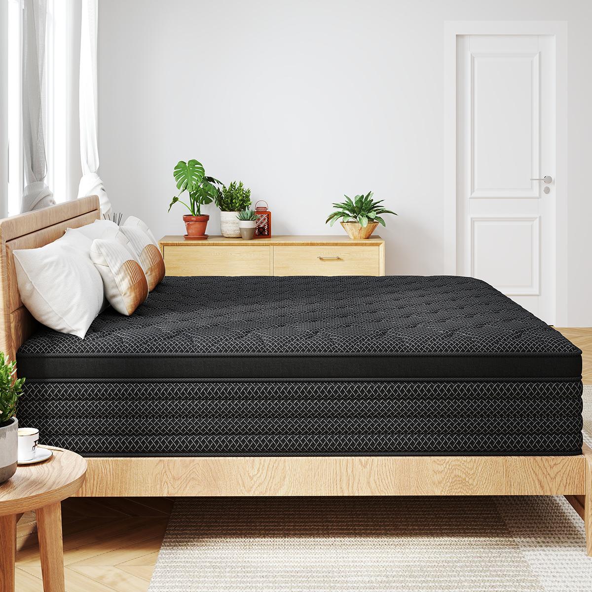 MULINATURE 12" 14" Gel Memory Foam Mattress Hybrid Spring Twin Full Queen King Size Bed In A Box Medium Firm Comfort Body Support​ Mattresses Cool Black