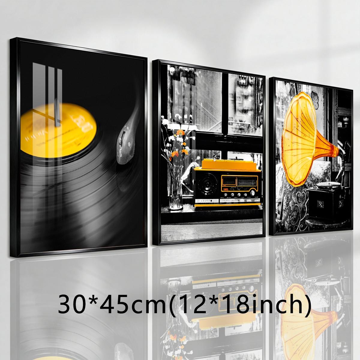 3 Counts Aluminum Alloy Framed Painting, Retro Vinyl Record Radio And Gramophone Pictures, Home Decoration For Living Room, Bedroom, Office, Restaurant, Hallway Wall Decor, Odorless Print Artwork, Luxury Perfect Gift For Friends And Family