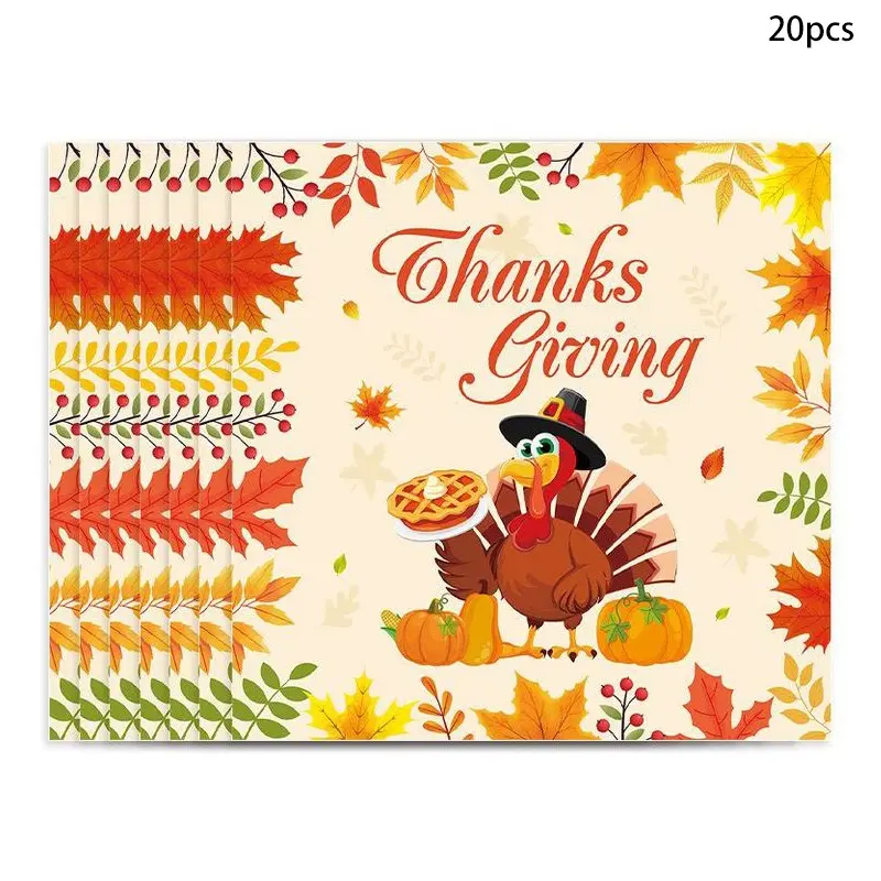 20-Pack Thanksgiving Party Napkins, Turkey Pumpkin Maple Leaf Fall Theme, Disposable Paper Towels, Holiday Gifts, Home Decor