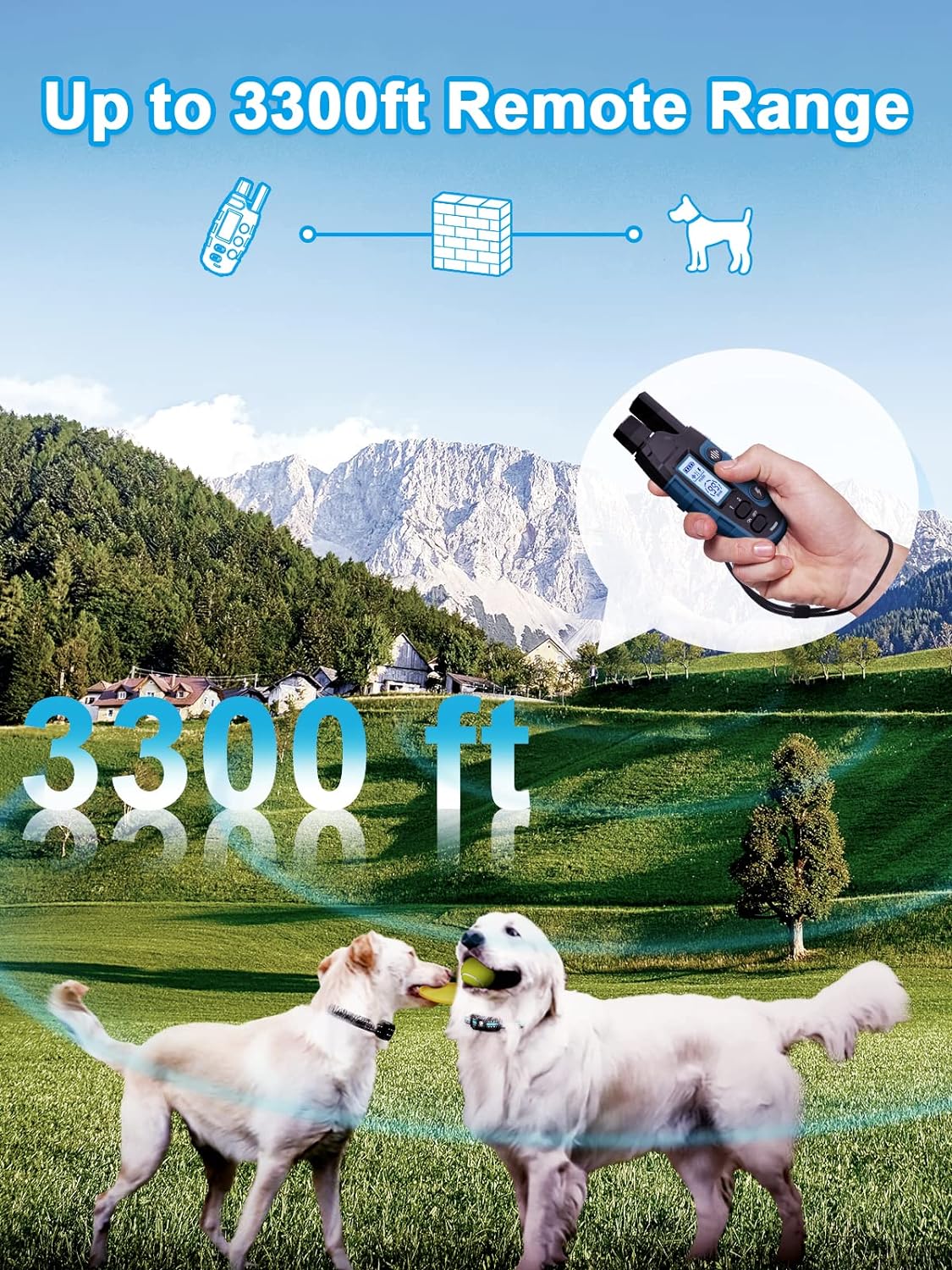 Electronic Dog Training Collar with Remote, Beep Vibration Safe Shock, 3300FT Control Range, Train 2 Dogs Simultaneously, Waterproof Receiver, Long Battery Life for Small to Large Dogs