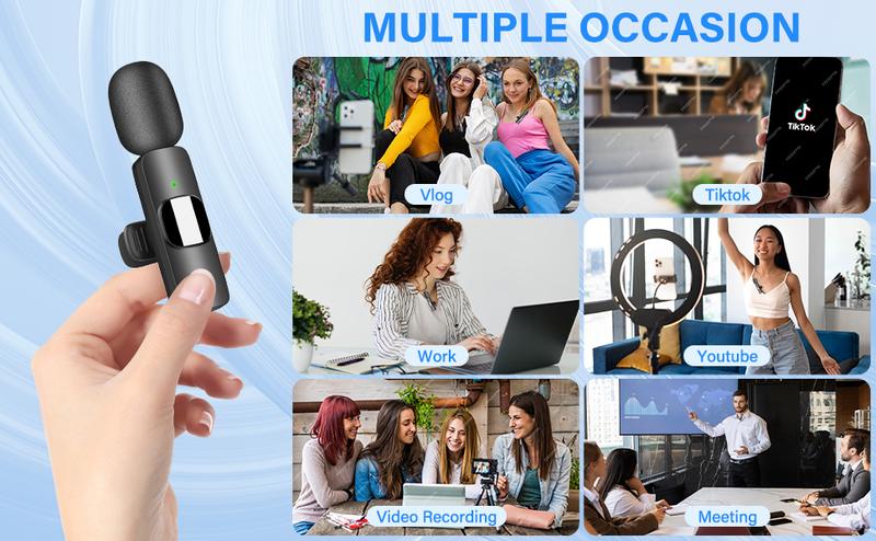 2 PCS Wireless Lavalier Microphone for iPhone, iPad,Android, USB-C Microphone Dual Wireless Microphone for Video Recording, Live Stream, Vlog Noise Reduction & Plug-Play(No Need App/Bluetooth)