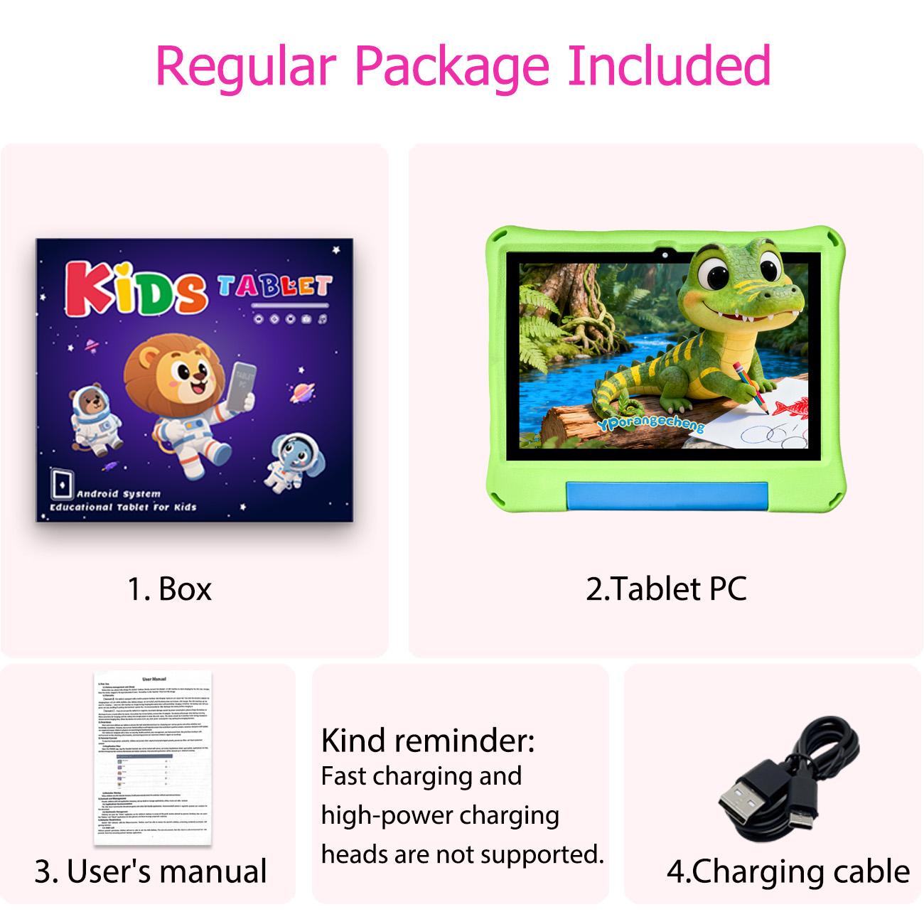 10.1-inch Touchscreen Android tablet, equipped with IWAWA education software, multiple smart applications, for home use, detachable case, portable and drop resistant, Christmas and Halloween gift, accompanying growth, no adapter, blue/pink/green