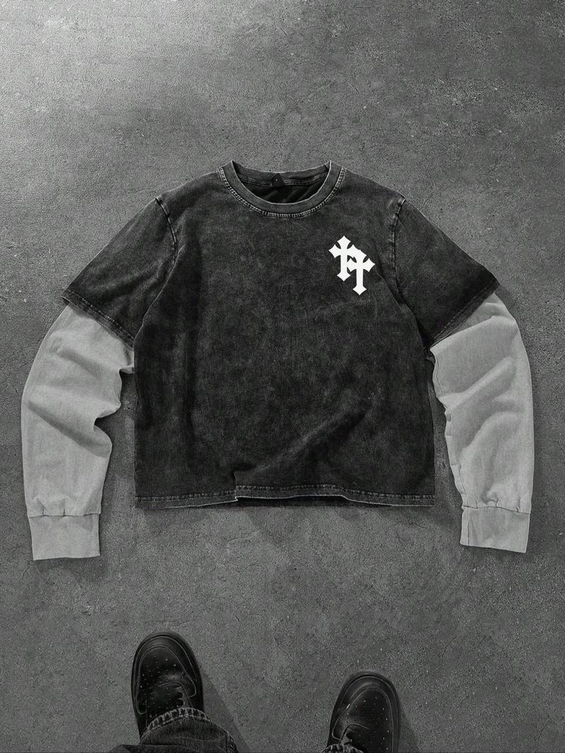 Unisex Fall Winter Patchwork Fitted Short Sleeve T-Shirt, Street Style Y2K Fashion, Perfect for Casual