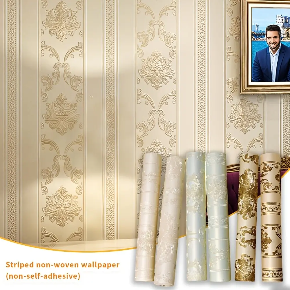 One roll of thickened, finely pressed European-style non-woven wallpaper. Not self-adhesive; requires adhesive. Breathable, durable, and can be cut to size. 20.8 inches x 393.7 inches. Suitable for decorating bedrooms, living rooms, and TV background wall