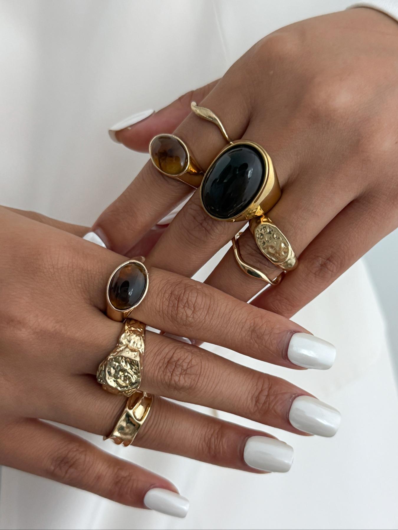 Women's Alloy Ring Set, Stackable Rings, Geometric Gemstone Jewelry, Party & Daily Wear Accessories, Elegant Gift for Women