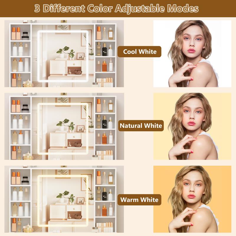 Led Light White Vanity Desk with Mirror and Lights, Glass Top Vanity with Lighted Mirror & RGB Cabinet and 3 Drawers, Dressing Table with 8 Shelves, Modern makeup vanity,Makeup Desk with Lights for Girls Bedroom, Led Light White Vanity Desk with Mirror and Lights, Glass Top Vanity with Lighted Mirror & RGB Cabinet and 3 Drawers, Dressing Table with 8 Shelves, Modern makeup vanity,Makeup Desk with Lights for Girls Bedroom,