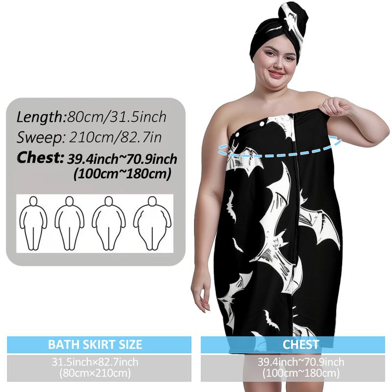 XXXXL plus-size bathrobe set, Halloween bat series, suitable for women, absorbent hair wrap towel for after bathing, spa, and swimming pool. A must-have for home/travel.