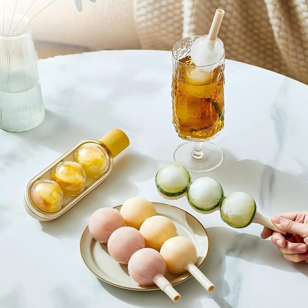 3pcs Ice Pop Molds, Candy Floss Ice Ball Mold, Freezer Tray for Baby Food, Home Use Ice Cube Maker, Two-In-One Design for Popsicles and Ice Cream Straws