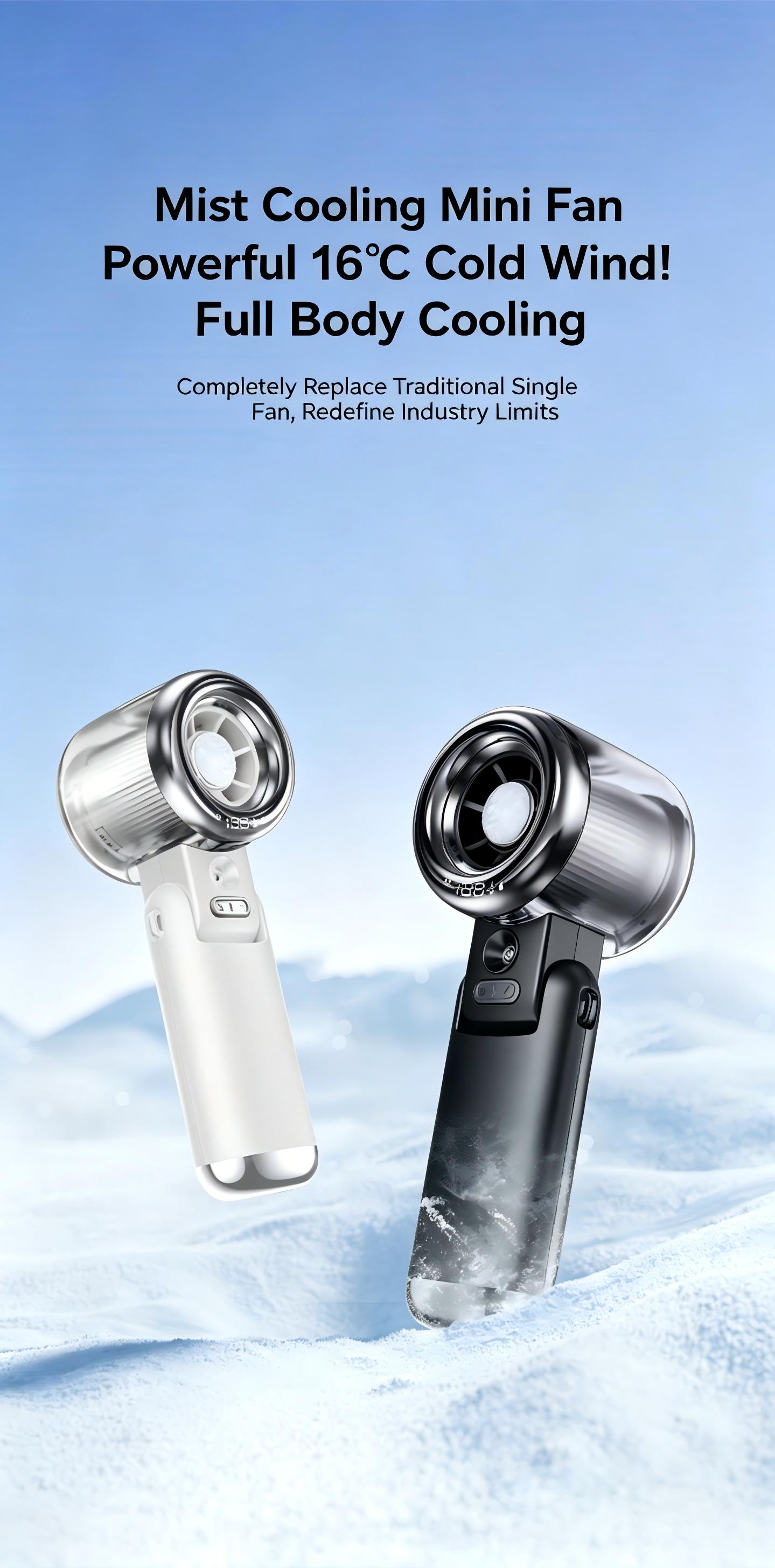 TADEKERU Mist Cooling Mini Fan Portable Handheld Turbo Fan Ice-Cooling 3600mAh Battery Operated 6 Hours 100 Gear Speed Foldable for Summer Travel Vacation Essentials Outdoor Activities Beach Indoor Use Office Desk Usage