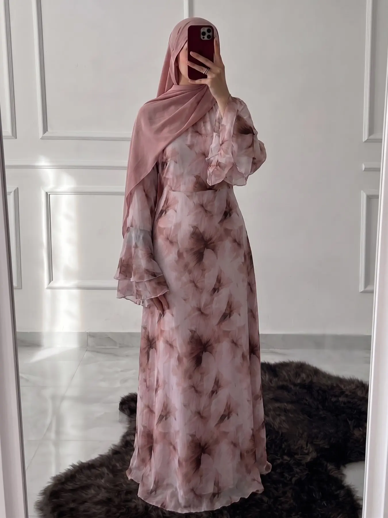 New Muslim Women's Multicolor Floral Two-Piece Dress, Long Sleeve, Modest Style, All Seasons, Loose Fit, Vacation Wear, Abaya, Modesty Muslim Clothing