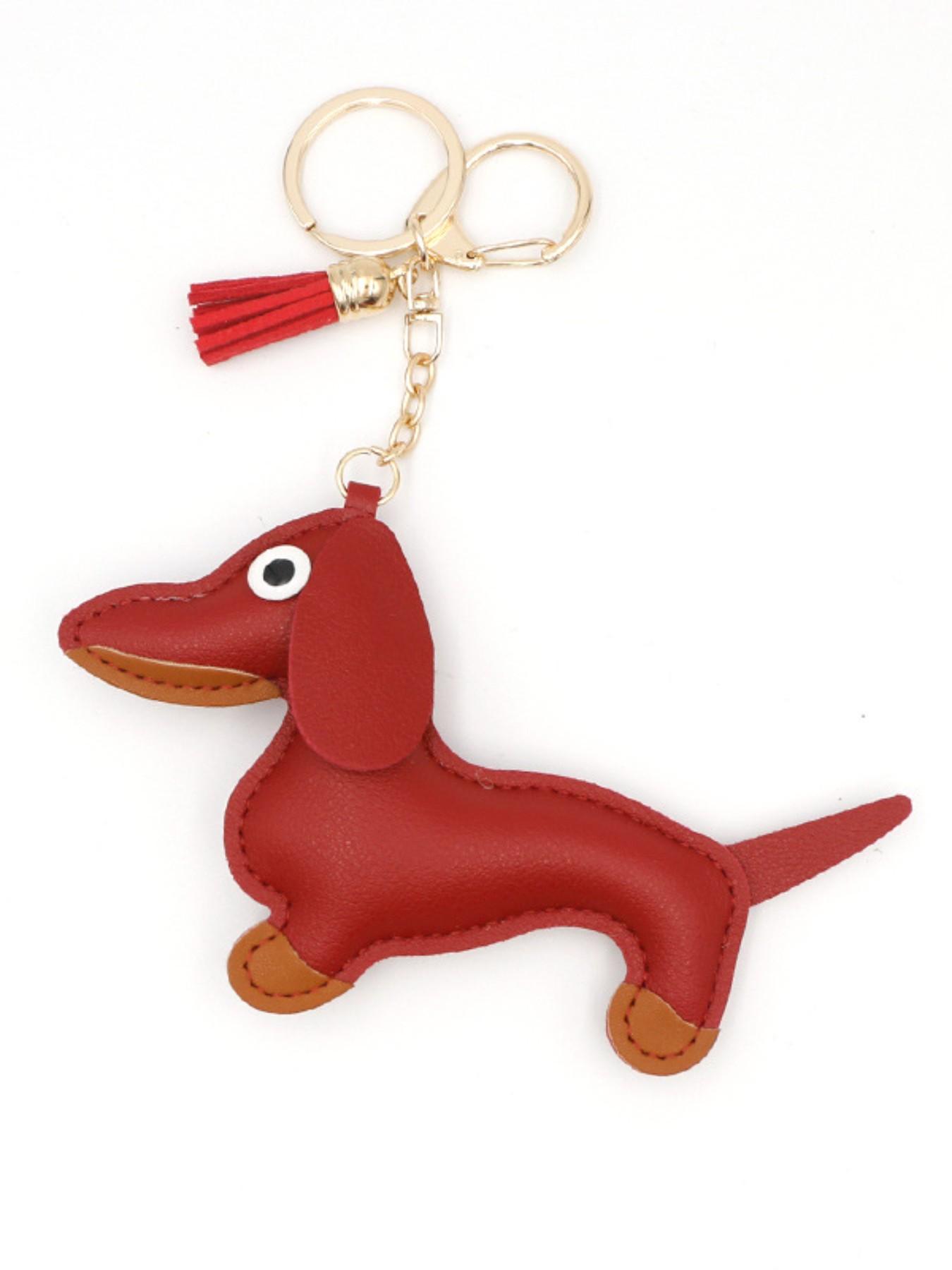Creative Cute Sausage Dog Faux Leather Keychain, Bag Charm, Car Key Decoration, Adorable Accessory for Bags and Keys