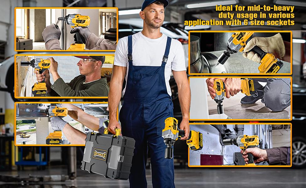 1000FT-LBS (1300N.m) Cordless Impact Wrench 1/2" with 1or2*Battery, Brushless Impact Gun with 6 Sockets, 2100RPM for Car & Truck