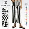 Cicy Bell Womens Cropped Striped Jeans Casual High Waisted Stretchy Polka Dots Straight Leg Denim Pants with Pockets