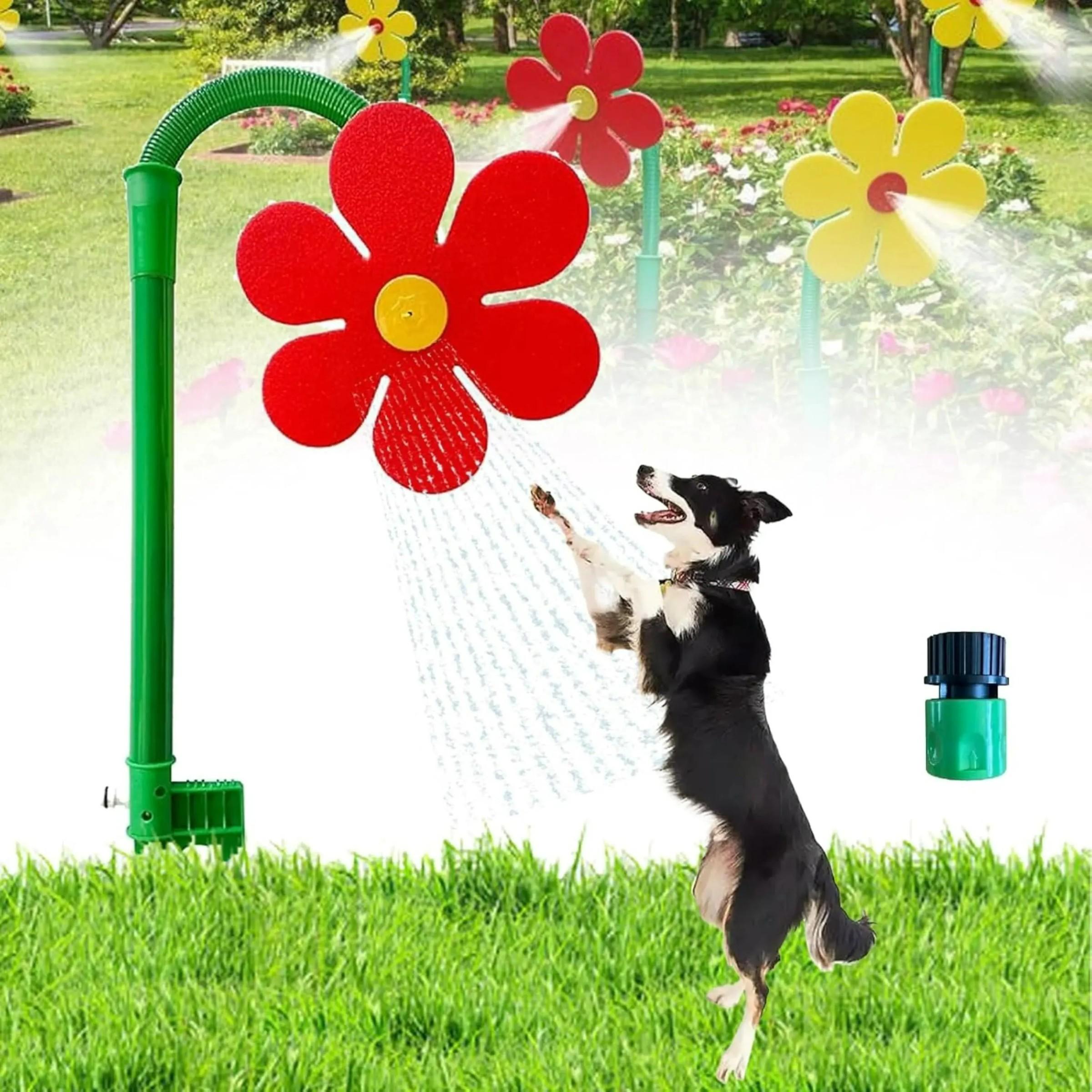 Crazy Daisy Sprinkler Crazy Dancing Flower Water Sprinklers Funny Sun Flower Dancing Daisy Lawn Sprinkler for Yard Watering Dogs Playing Red Garden Sprinklers