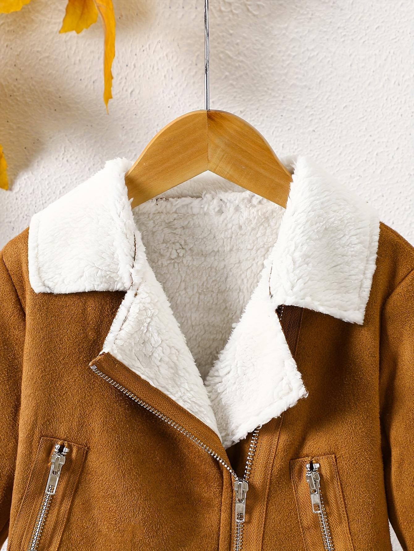 [Winter Jacket Brown] Mystic Girls' Winter Jacket - Thickened Faux Fur-Lined Zipper Coat with Full-Zip Closure, Brown & Lapel Collar, Full-Zip Front, Winter Jacket For Girls, Winter Clothes For Girls